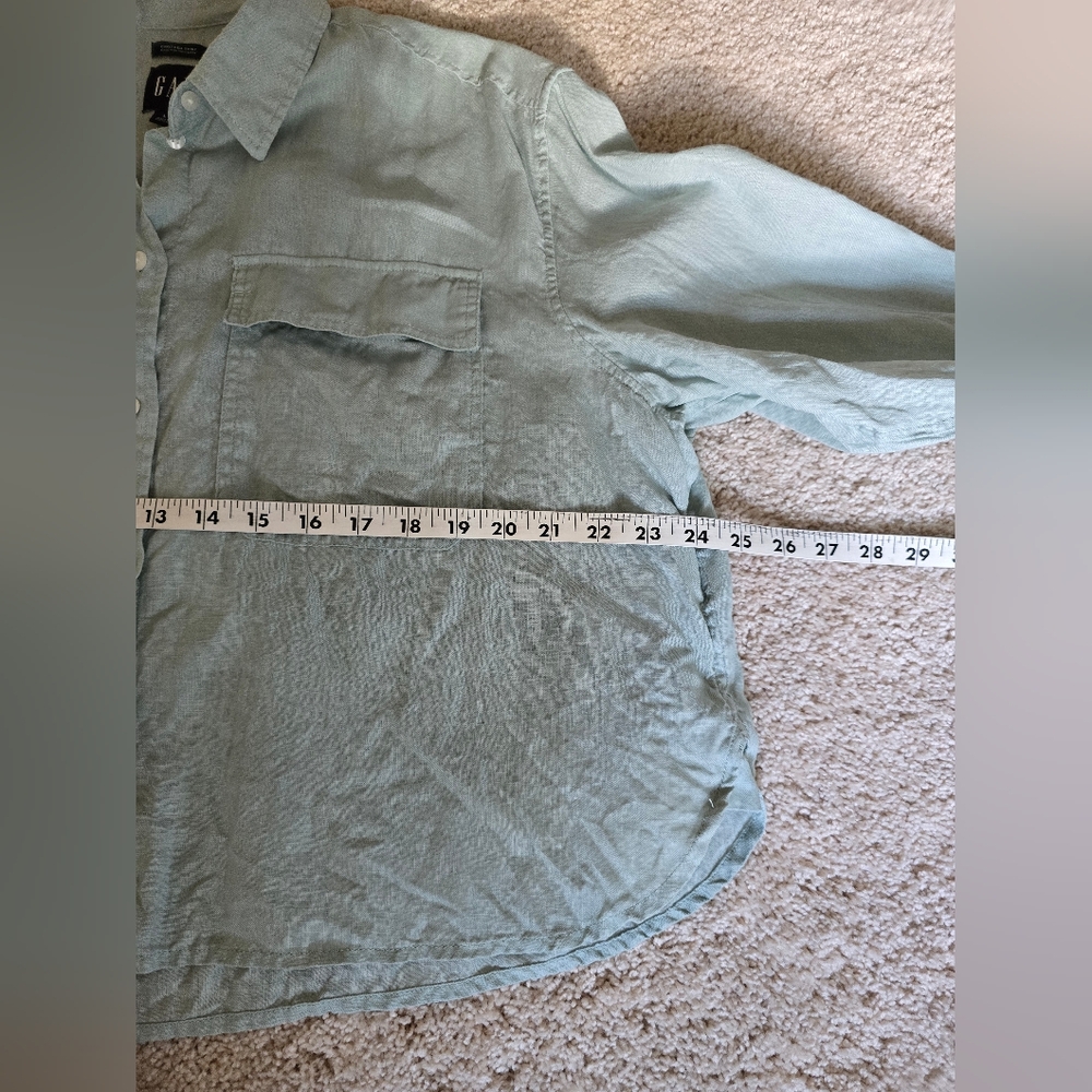 Gap Size Large Womens The Cropped Shirt Soft Mint Green Linen Top - Picture 6 of 7